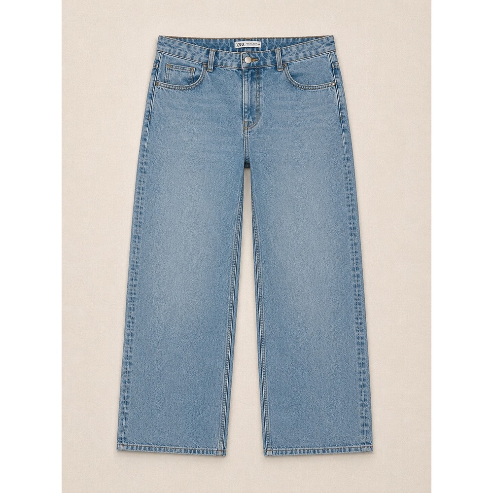 Zara Women High Waisted Wide Leg Jeans Light Wash Blue Denim Size 6 28